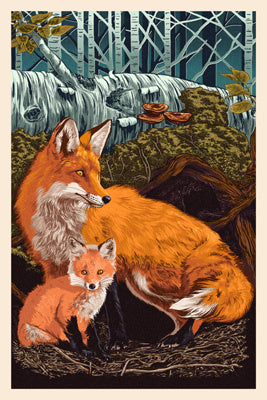 Fox & Kit - Letterpress - Lantern Press Postcard