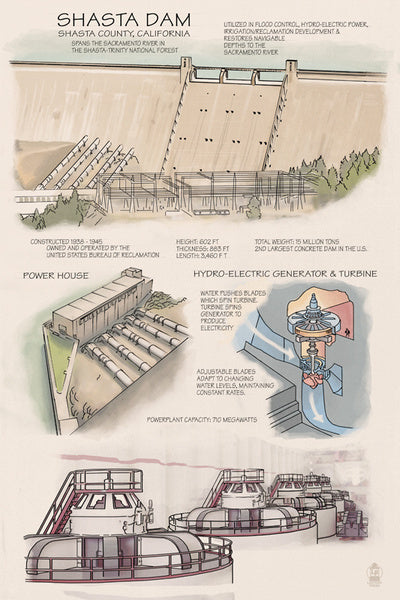 Shasta Dam, California - Technical - Lantern Press Postcard