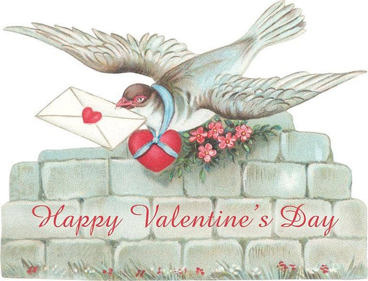 Happy Valentine's Day, Pigeon Bringing Letter - Vintage Image, Postcard