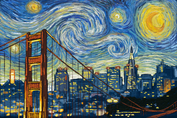 San Francisco, California - Starry Night City Series - Lantern Press Postcard