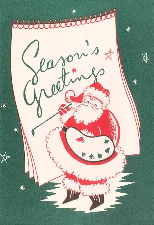 Season's Greetings, Santa Claus with Tablet - Vintage Image, Postcard