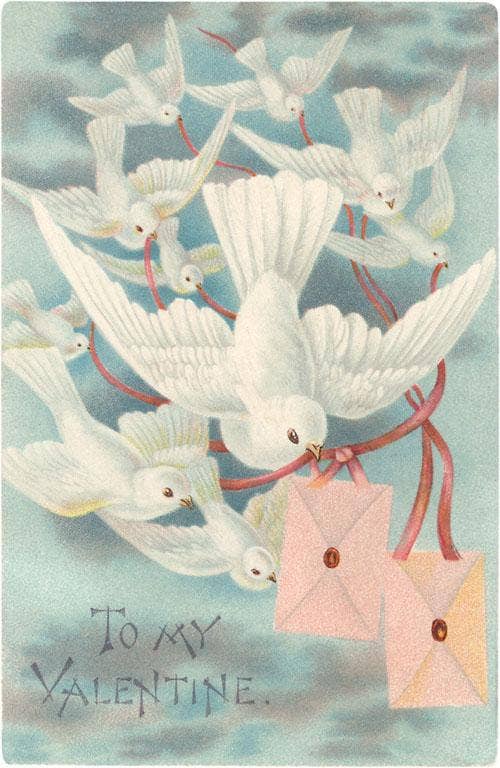 To My Valentine, Doves with Letters - Vintage Image, Postcard