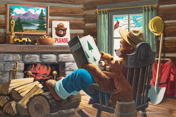 Smokey Bear - Reading Book to Cubs - Lantern Press Postcard