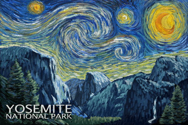 Yosemite National Park, California - Starry Night National Park Series - Lantern Press Postcard