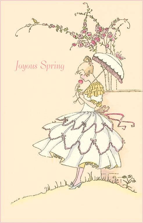 Joyous Spring, Young Woman with Parasol - Vintage Image, Postcard