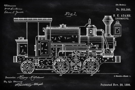 Blackboard Patent - Locomotive - Lantern Press Artwork