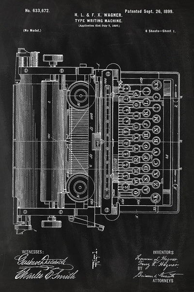 Blackboard Patent - Typewriter - Lantern Press Postcard