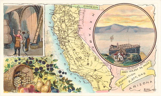 Map of California, Wine - Vintage Image - Found Image postcard