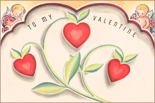 To My Valentine, Heart Flowers and Cupids - Vintage Image - Found Image Postcard