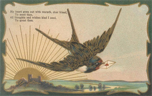 Swallow Bringing Letter - Vintage Image, Postcard