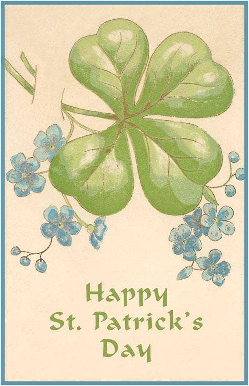 Four-Leaf Clover and Violets - Vintage Image, Postcard